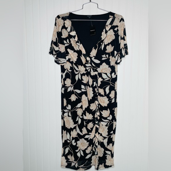 TORRID Floral At The Knee Mesh Surplice Ruffle Slit Dress - Picture 2 of 7